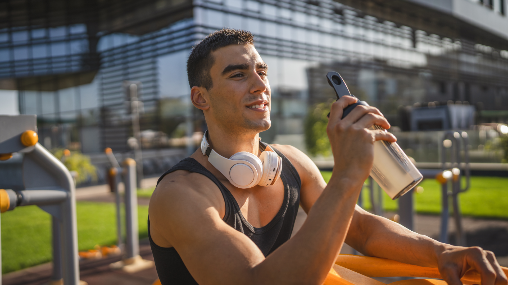 Man taking vegan bodybuilding supplement